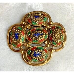 SARAH COVENTRY Vintage Gold Tone Light of East Mosaic Brooch Pin 1960's